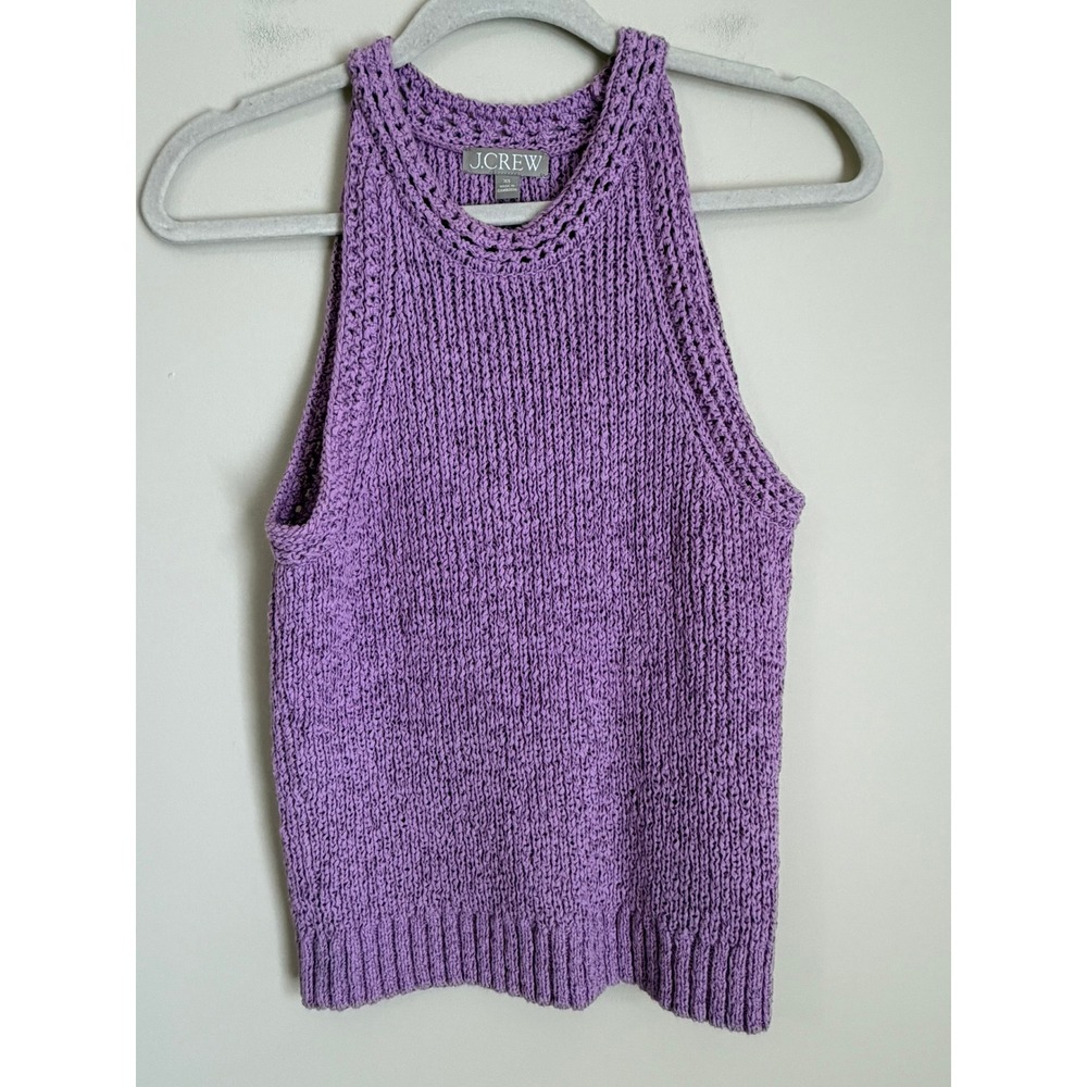 J.Crew Sweater Crochet Tank Top Women XS Purple High Neck - Picture 2 of 8